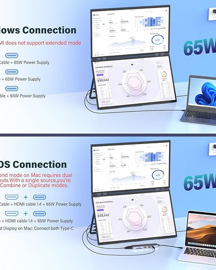 InnoView 23.8" Dual Portable Monitor 100% sRGB 3840x2160P 4K 315°Adjustable Dual Stacked Foldable Monitor Built-in Speakers Screen Extender with HDMI/USB-C/DP for Laptop Windows Mac