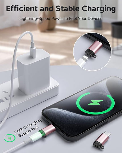 Lightning to USB C Adapter 4 Pack, Fast Charging & Data Sync for iPhone 15/16/17 Pro/Pro Max, Charger Adapter Accessory (Not for Audio/OTG)-Pink