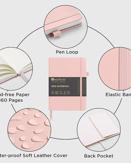 &And Per Se Graph Journal Notebook, 160 Pages, 5.7 x 8 inches College Ruled Thick Paper Notebook Journals for Writing, Grid Hardcover Notebook(1 Pack, Pink)