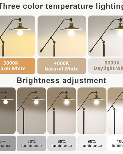 Swing Arm Floor Lamp Smart Remote Dimming for Living Room Corner Table Bedroom Office Library Farmhouse Reading Standing Tall Lights, Bright Adjustable Black Retro Rustic Industrial Home Decor