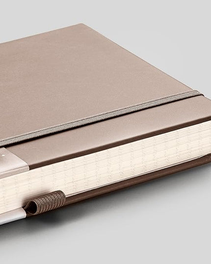 EMSHOI A5 Graph Paper Notebook - 256 Pages PU Leather Hardcover Journal, 120gsm Thick No-Bleed Grid Paper Notebook for Women Men Work School Math Engineering, 5.75" x 8.38" Khaki