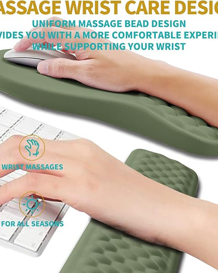 Hokafenle 2 in 1 Ergonomic Mouse Pad Wrist Support & Wrist Rest for Computer Keyboard Set, with Relieve Carpal Tunnel Pain Massage Bulge and Full Memory Gel Design (2In1 Set, Dark Green)