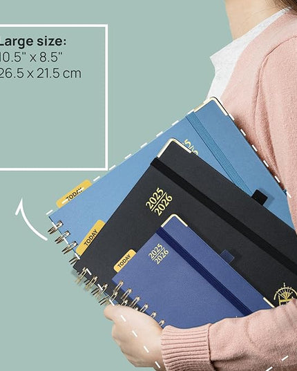 POPRUN Academic Planner 2025-2026 (July 2025-June 2026), Daily Weekly and Monthly Appointment Book (Wirebound Hard Cover - 10'' x 8'') with Hourly Time Slots, Tabs, 100 GSM - Orange