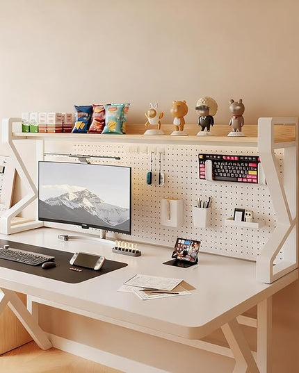 JHDXL Desk Shelf Organizer with Pegboard & Storage Accessories, Space-Saving Desk Storage Shelf, Desktop Shelf Organizer Display Rack, for Dorm, Office(White 2,65 * 73cm/26.6 * 28.7in)