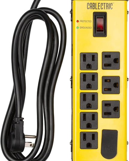 Heavy Duty Power Strip Surge Protector 8 Outlets with 6 ft Long Extension Cord 14 AWG, 15 Amp Metal Power Strip with 1350 Joules Surge for Workshop - ETL Listed