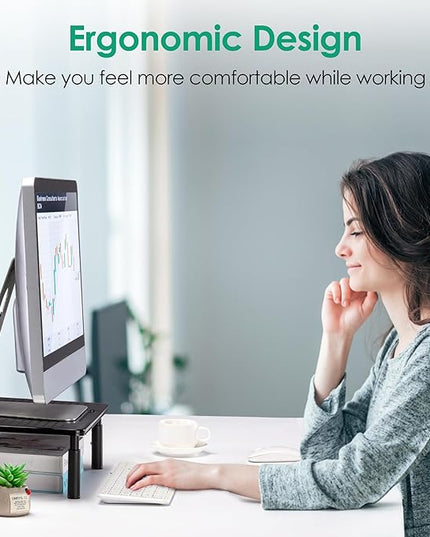 La Jaco Monitor Stand Risers for 2 Monitors, 3 Height Adjustable Monitor Stand with Pen Holder, Dual Monitor Riser Laptop Riser for Office, Home, School Supplies, 2 Pack, Black