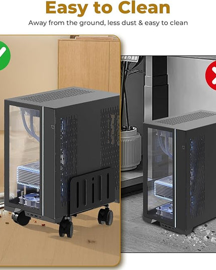 JOY worker Computer Tower Stand, 4.9 to 13.9 inch Wide Adjustable Mobile PC Cart with 5 Wheels, Steel Tower Floor Stand Holds Up to 66 lbs, Rolling Gaming CPU Holder Under Desk, Black