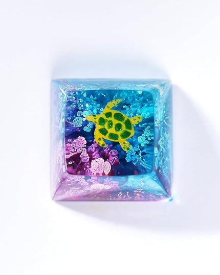 Sea Turtle Artisan Keycap Deep Blue Purple Ocean R1 SA Profile Custom Sea Creatures Keycaps 1U ESC Handmade Gaming Resin Key Cap Cherry MX Switch Compatible Mechanical Keyboard Turtle Lover Gift