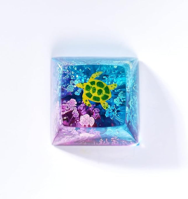 Sea Turtle Artisan Keycap Deep Blue Purple Ocean R1 SA Profile Custom Sea Creatures Keycaps 1U ESC Handmade Gaming Resin Key Cap Cherry MX Switch Compatible Mechanical Keyboard Turtle Lover Gift