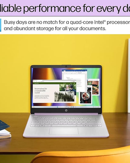 HP 14 Laptop Student Business 2025 Flagship Computer, AI Copilot, 4-Core 13th Gen Intel CPU, 16GB RAM 628GB Storage (128GB UFS+500GB Ext) 1-Yr Office 365 Long Battery HubxcelAccessory Win 11S Lavender