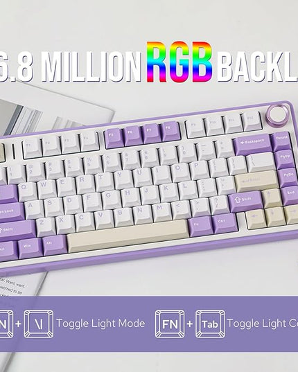 EPOMAKER x Aula F75 Gasket Mechanical Keyboard, 75% Wireless Hot Swappable Gaming Keyboard with Five-Layer Padding&Knob, BT/2.4GHz/USB-C, RGB (Purple, LEOBOG Reaper Switch)
