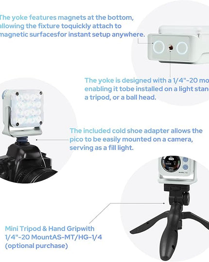 Nanlite Pico Portable LED Fill Light – Full Color RGB, Snap-On Attachment for Phone/Camera Photography, Live Streaming, Video Content Creation (Mint Blue)