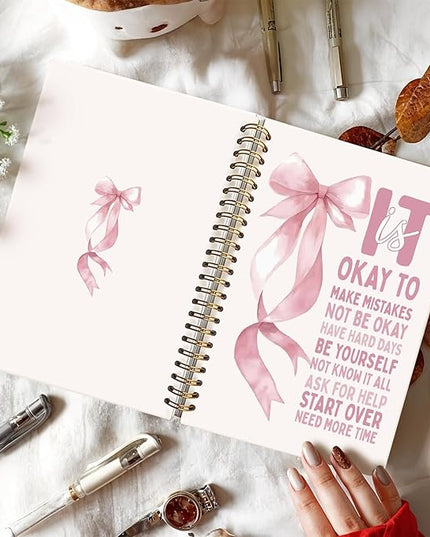 Preppy Bow Mental Health Notebook, It Is Okay to Inspirational Notebooks for Note Taking, Mental Health Journal for Women, Positive Affirmation Journals for Writing, 5.5x8.3 Inch
