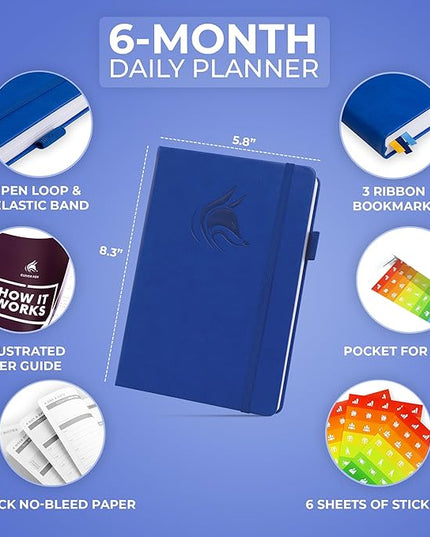 Clever Fox Daily Planner – Undated Planning Notebook with Hourly Schedule & To-Do List – Personal Day Task & Work Organizer, 6 Months (Royal Blue)