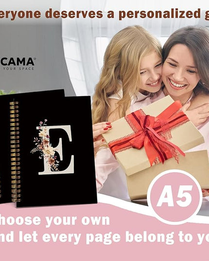 Lacama Black Initial Letter E School Notebook Journal, Cute Wildflower Personalized Spiral Notebook, School Supplies, Customized Monogrammed Gifts, Birthday Gifts for Women, Office Supplies