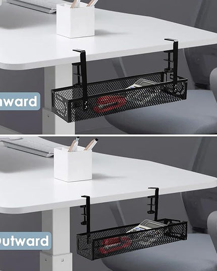 Cable Management, 2 Pack Cable Management Under Desk No Drill, Metal Cord Organizer with Clamp for Standing Desk, Cable Organizer for Home Office, Black