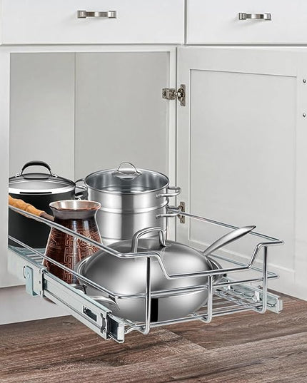 Pull Out Cabinet Organizer 14" W X 22" D, Slide Out Drawers For Kitchen Organizers and Storage, Pull Out Drawers For Cabinets Capacity Heavy Duty Caddy, Cabinet Shelves Chrome-Plated, Bathroom Pantry