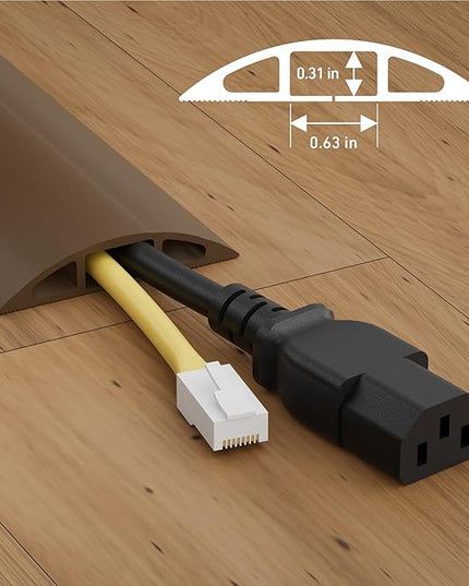 D-Line 6ft Floor Cord Cover, Cable Protector, Hide Extension Cords, Protect Cords, Prevent Cable Trips, Heavy Duty Cord Hider - Cable Cavity = 0.63" (W) x 0.31" (H) - Brown