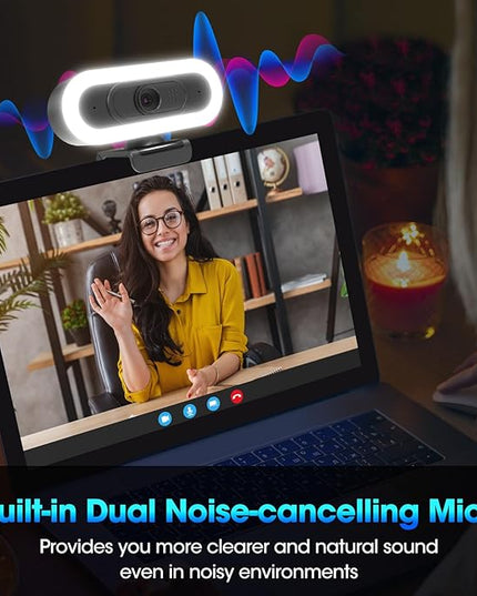 ToLuLu Streaming Webcam 2K 50FPS Web Cam, LED RGB Webcam with Microphone and Light, Autofocus Computer Camera with Cover and Tripod, Plug-Play USB Web cam for PC Desktop/MacBook Gaming Video Calling