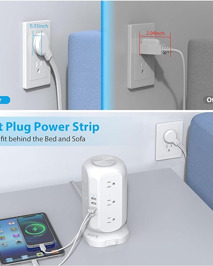 15 ft Long Extension Cord Power Strip Tower,AOFO Surge Protector 12 AC Outlets 4 USB(1 USB C) Ports, Charging Tower Overload Protection with Multiple Outlets for Home Dorm Office