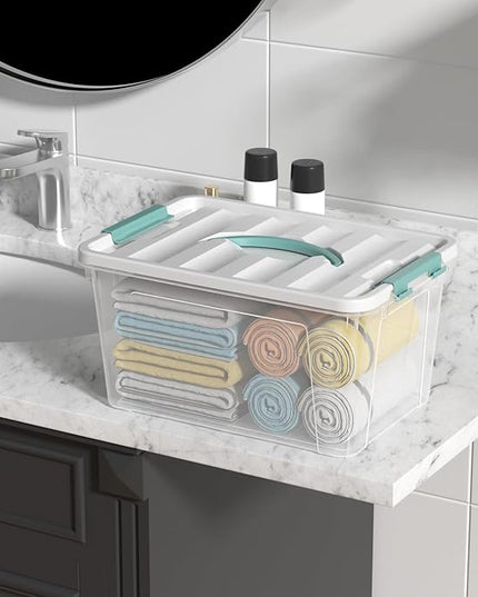 6-Pack 14 Quart Plastic Latching Box with Handle, Clear Plastic Storage Bins with Lids