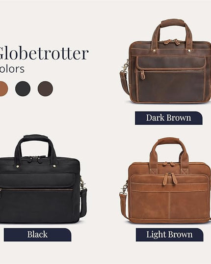 Luxorro Full-Grain Leather Briefcase for Men - Laptop Bag with Leather Computer Compartment