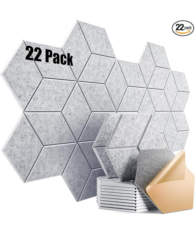 22 Pack Self-Adhesive Acoustic Panels 12" X 10" X 0.4" - Sound Proof Foam Panels with High Density, Y-Lined Design, Flame Resistant, Absorb Noise and Eliminate Echoes(Silver Gray)