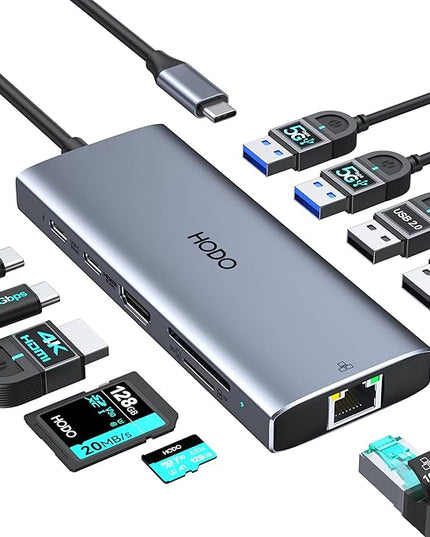 USB C Hub Multiport Adapter, 10-in-1 Laptop USB C Docking Station for Dell/HP Laptop, Dock to 4K HDMI,Ethernet,100W PD,3USB 3.0, 2USB 2.0, SD/TF, USB Type C Dongle for MacBook, Surface, Lenovo