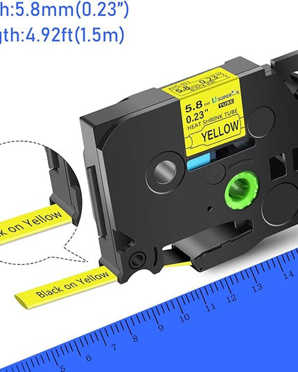 3 Pack Compatible for Brother Ptouch HSe-611 HSe611 HS-611 HS611 Black on Yellow 5.8mm 0.23'' Heat Shrink Tubing Label Tape for Wire Cable use in PT-D600 P700 P750W P900 Label Printer