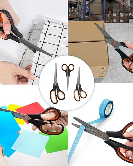 Scissors, 3-Pack Titanium Coated Non-Stick Scissors (8.5’’, 7.5’’, 5.5’’), Comfort Grip, All-Purpose Cutting Tools for Office, Craft, Sewing