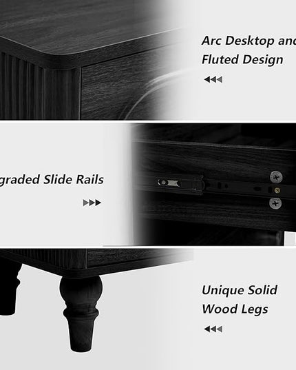 ORRD 5 Drawer Fluted Dresser for Bedroom, Mid Century Modern Chest of Drawers, Wood Storage Large Dresser Organizer for Bedroom Living Room Hallway Closet, Black