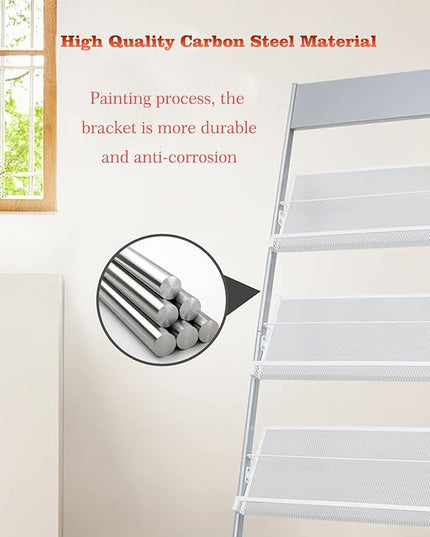 4-Layer Iron Magazine Rack with Wheels, Newspaper Rack, Display Rack, Silver (63)