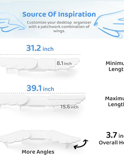 Dual Monitor Stand Riser, Wing-Shaped Sturdy Desktop Wood Stand for 2 Monitors, White Riser for Laptop, PC, Computer
