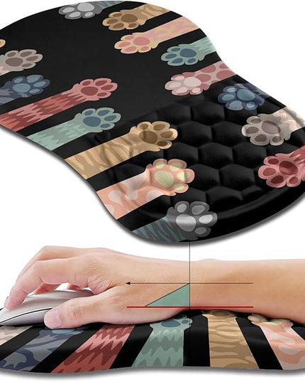 Hokafenle Ergonomic Mouse Pad Wrist Support, Wrist Rest Mousepad for Carpal Tunnel Pain Relief with Integrated Memory Foam Slope Massage Bulge (11.8x7.9 inch,Cute Cat Claw