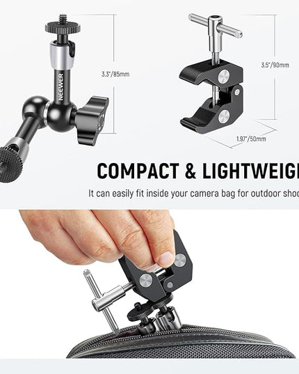 NEEWER 6"/15cm Adjustable Magic Arm with Super Clamp, 1/4" & 3/8" Threads, 1/4" Screws for Flash/LED Light/Microphone/Monitor, Compatible with SmallRig Camera Cage, Max Load: 4.4lb/2kg, ST15C