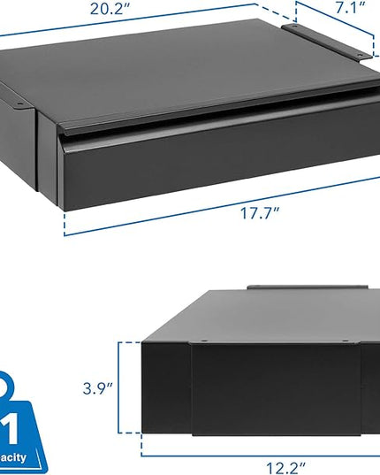 Mount-It! Under Desk Pull-Out Drawer Kit with Smooth Sliding Track | Office Storage Organizer | Mounts to Desktops Tables and Workbenches Over 0.71 Inches Thick | Matte Black