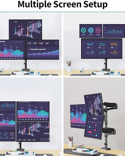 Triple Monitor Mount Fits Max 32" Computer Screen, Holds up to 17.6lbs Each Arm, 3 Monitor Desk Mount, Triple Stand with Tilt Swivel Rotation, VESA Mount 75/100mm