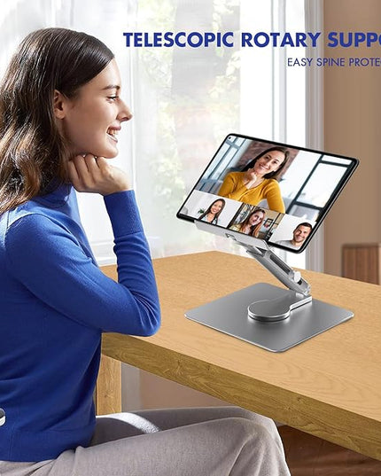 GuaziV 360° Rotating Tablet Stand - Adjustable iPad Tablet Holder for Desk, Foldable iPad Swivel Stand for Home & Office (Sleek Silver)