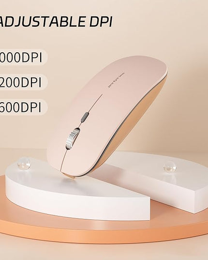 Uciefy Q5 Slim Rechargeable Wireless Mouse, 2.4G Portable Optical Silent Ultra Thin Wireless Computer Mouse with USB Receiver and Type C Adapter, Compatible with PC, Laptop, Desktop - Light Pink