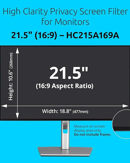 Kensington High Clarity Privacy Screen for 21.5 inch 16:9 Widescreen Monitor, Easy Installation Computer Privacy Filter for Desktop, 2H hardness Protection, Compatible with LG Samsung Dell, HC215A169A