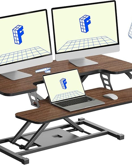 FLEXISPOT Standing Desk Converter 36in Sit to Stand up Riser Height Adjustable Monitor and Laptop Workstation with Spacious 2-Tier Desktop, Walnut Color