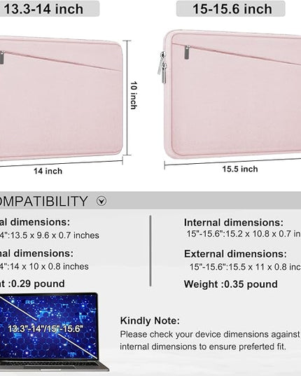 Laptop Sleeve, 15.6 inch Laptop Case, Durable Computer Carrying Bag Protective Case Briefcase Handbag with Front Pocket, Slim Laptop Case Cover for 15.6 Inch HP, Dell, Lenovo, Asus, Notebook, Pink