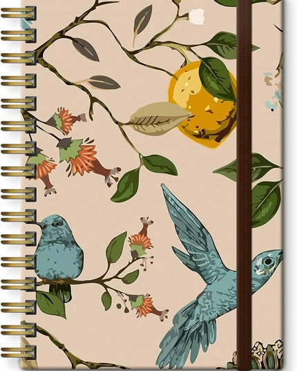 Spiral Journal Notebook, A5 Cute Notebooks for Women Men, College Ruled Hardcover Notebook for Work & Note Taking, 60 Pages Double-Wire Journals for Writing, Cute Blue Birds