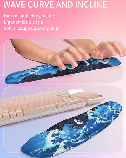 Hokafenle 2in1 Combination, Wave Keyboard Wrist Rest and Ergonomic Curvature Mouse Pad Wrist Support for Relieve Wrist Pain, Filled with Soft Cushion Memory Foam, Crescent Waves