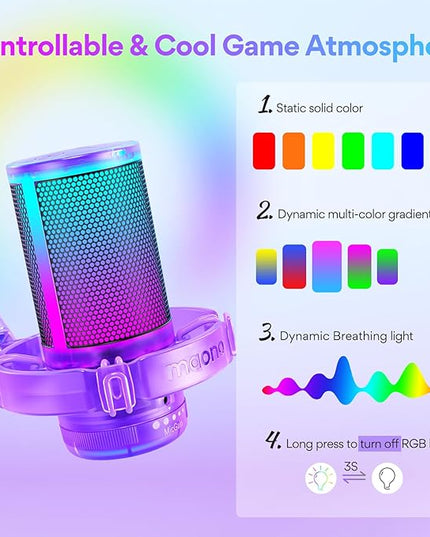 MAONO USB Gaming Microphone with Noise Cancellation, RGB Condenser Microphone for Streaming, Podcasts, Twitch, YouTube, Discord, PC, Computer, Mac, PS4, PS5, DGM20S Purple