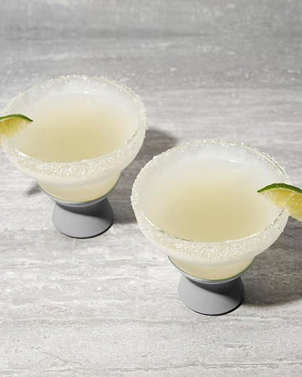 Host Glass Freeze Stemless Margarita Glasses Drinking Set, Insulated Cocktail Glass Set with Silicone Band, 12oz Margarita Glasses Set of 2 in Gray
