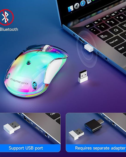 memzuoix 2.4G LED Wireless Mouse, Rechargeable Ergonomic Mouse with Detachable Cover, 1400 DPI Portable Optical Computer Mouse with USB Receiver for Laptop, PC, Desktop and MacBook, 5 Buttons-Blue
