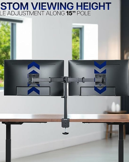 VIVO Dual Monitor Desk Mount, Heavy Duty Fully Adjustable Steel Stand, Holds 2 Computer Screens up to 24 inches and Max 22lbs Each, Black, STAND-V024