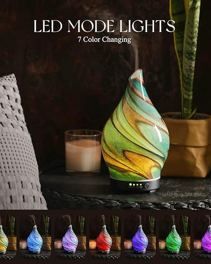 Porseme 150ml Essential Oil Diffuser Glass Color Changing Aroma Air Diffusers Aromatherapy Ultrasonic Cool Mist Humidifier 4 Running Hours Waterless Auto-Off for Sleeping Yoga Office Spa (Teal Green)