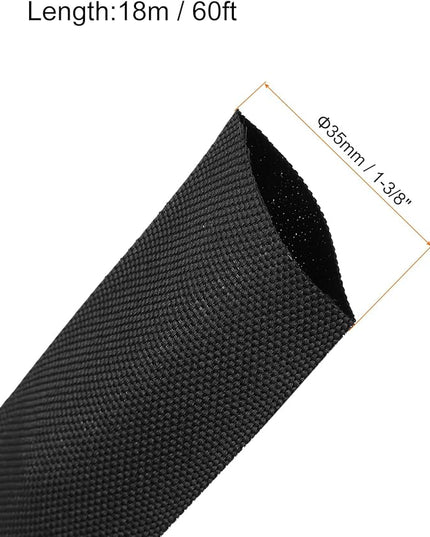 MECCANIXITY Braided Cable Sleeves Heat Shrinkable Fabric Sleeving, 1 3/8" 60ft Black 2:1 Ratio Heat Shrinkable Cord Protector for Harness Cable, Network Cable Protection, Cable Management